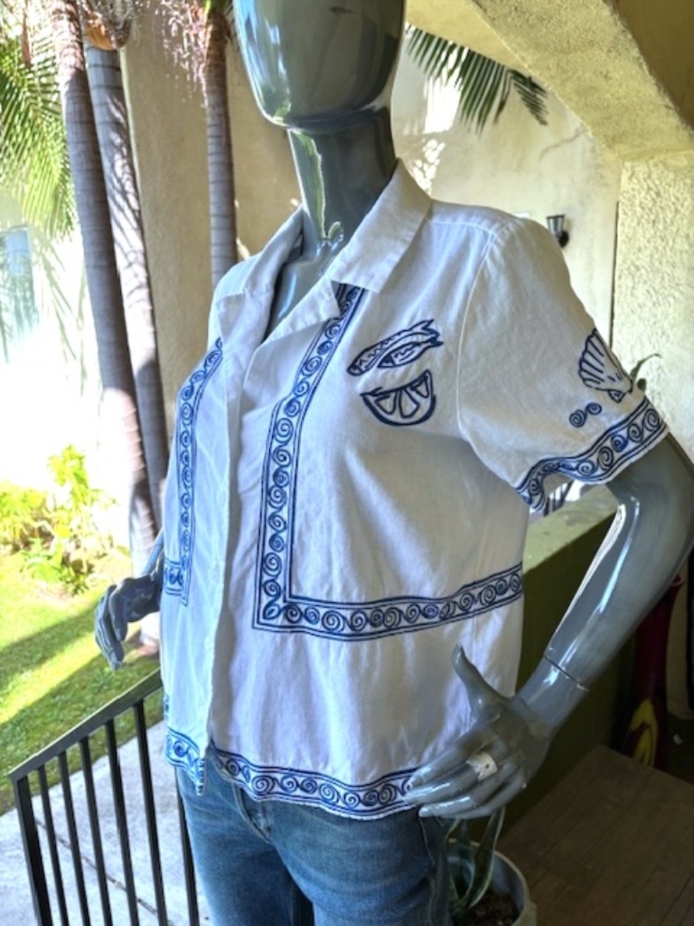 MADEWELL X LISA SAYS GAH Embroidered S/S Linen Camp Shirt EUC/sz S - Picture 7 of 13